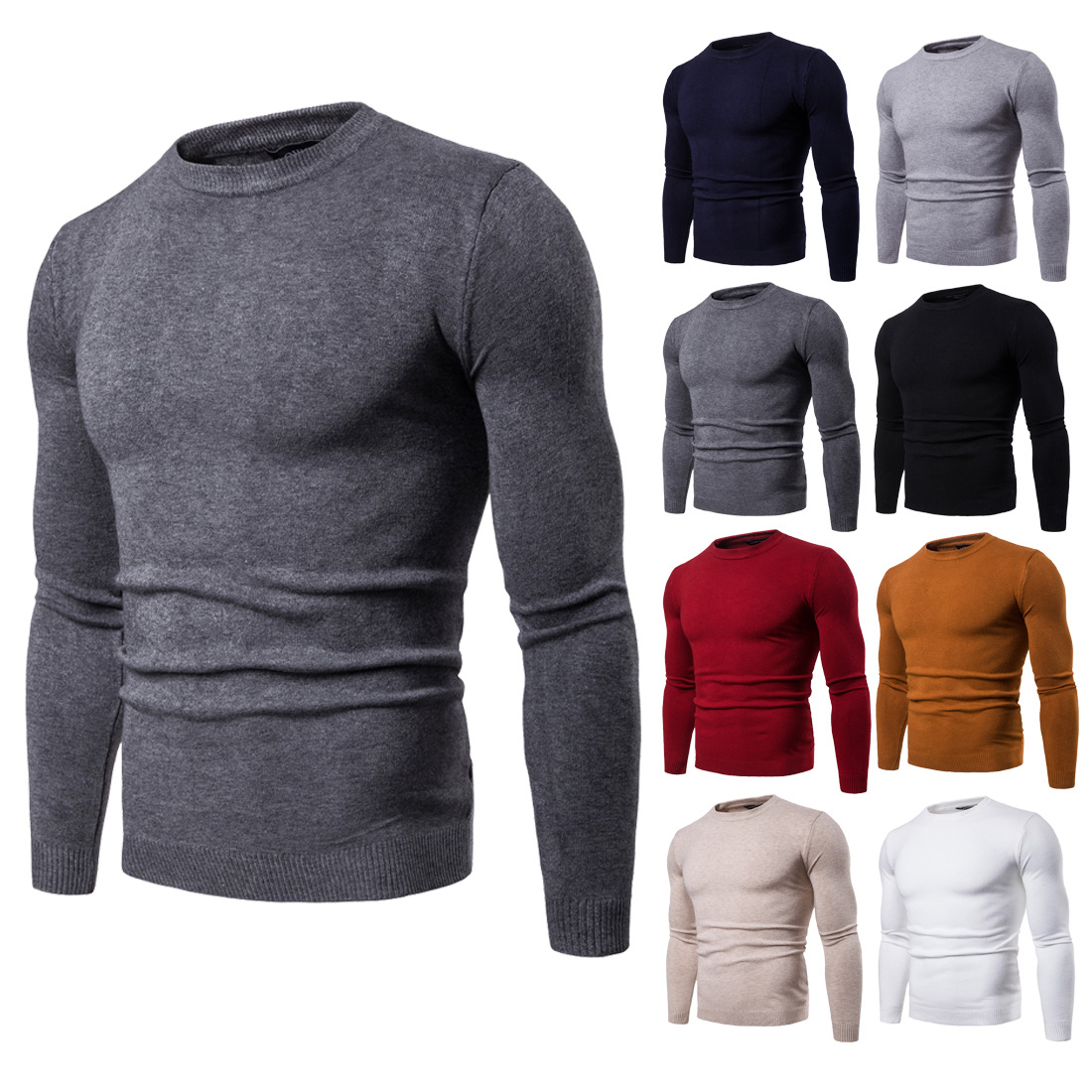 MUAONE 2018 New Brand Men's Sweaters Fashion O-Neck Solid Color Single Pocket Design Long Sleeve Pullover 7712