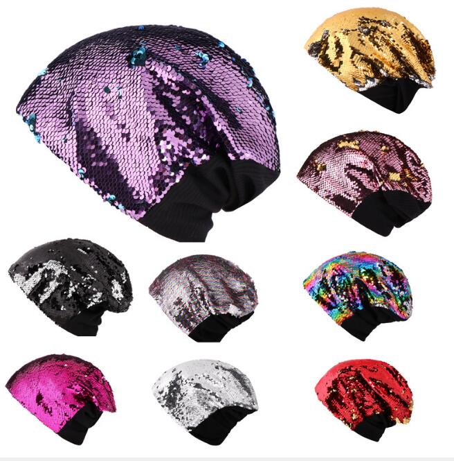 

Women's Winter Warm sequins knitted caps Beanies Matching Ribbed Winter Warm Cable 10 colors free shipping, As pic