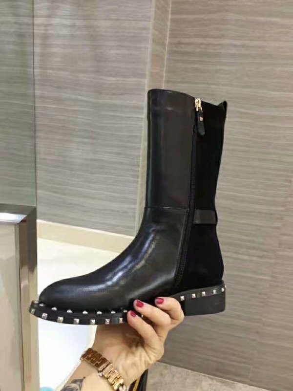 

[Orignal Box] New Arrival Womens Rivet Mid-calf Real Leather Knight Winter Motorcycle Square Heel Boots Size 35-41, With brand logo