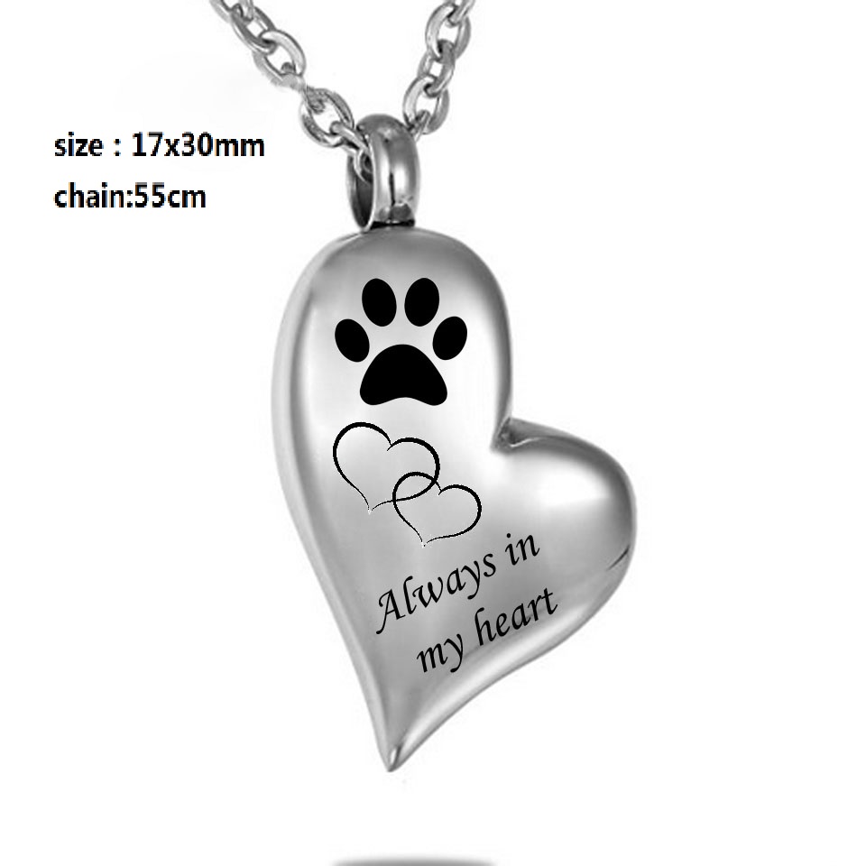 

custom heart paw print "always In My Heart "Cremation pet Jewelry Keepsake Memorial Urn Necklace