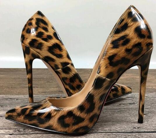 

New 2018 Shoes Women Pumps Sexy Leopard Print IRed Bottom High Heels Shoes Fashion Blue Snake Printed Wedding Party Shoes Big Size 33-44, + red dust bag