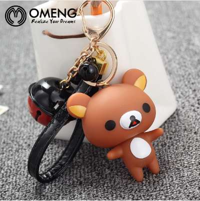 

OMENG New Rilakkuma Keychain Cute Cartoon Bear Keychains Anime Car Key Chain Ring With Holder Bag Pendant OYSK075