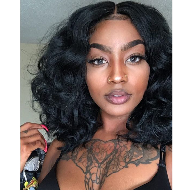 

hot beauty brazilian Hair short bob wave wig Simulation human hair short curly wig middle part in stock, Black