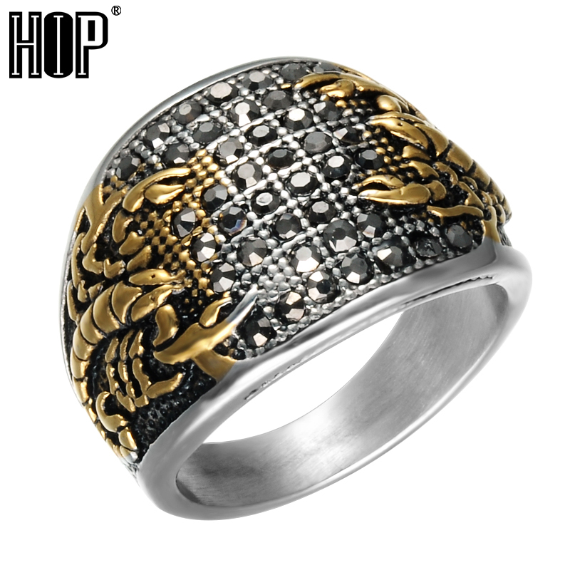

Punk Vintage Black Crystal Scorpion Pattern Mens Ring Gold Color Round Stainless Steel Titanium Rings for Men Jewelry, Silver
