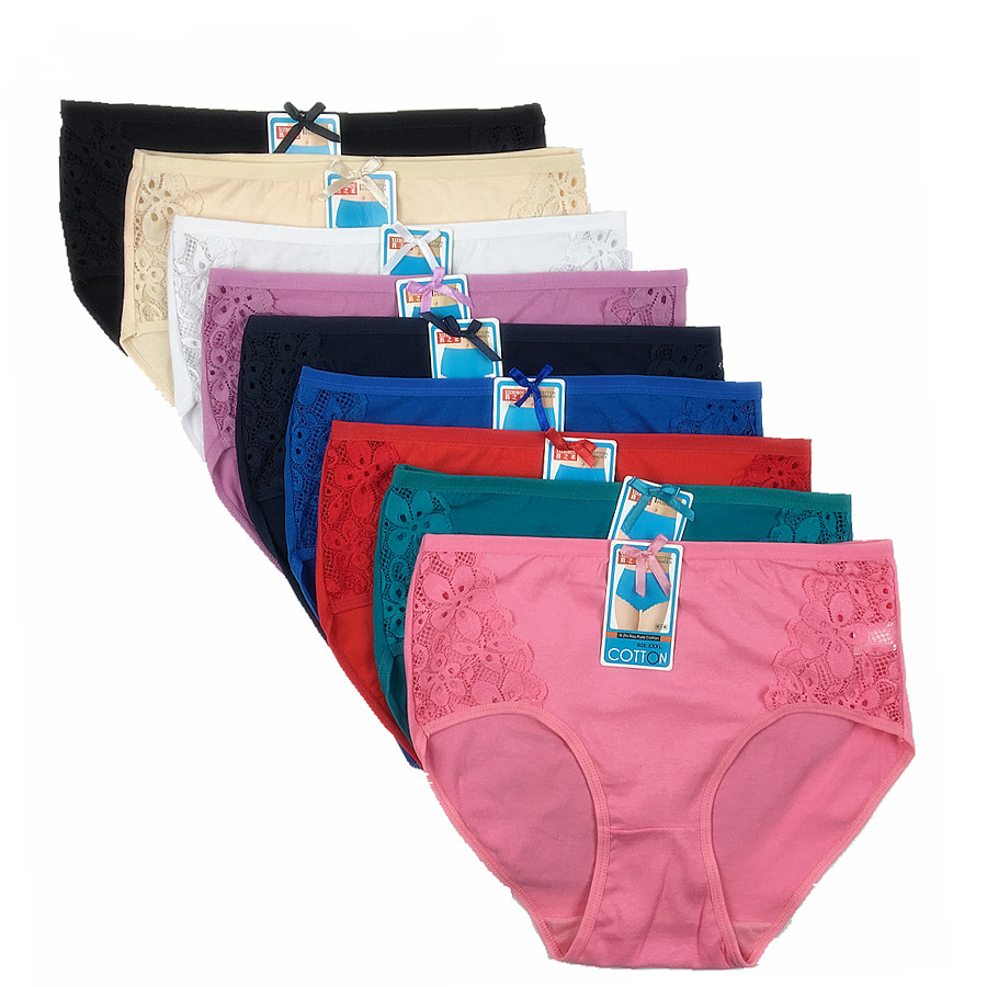 

4PCS/lot Women Briefs Cotton Sexy Panty Lace Panties Underwear Ladies Underpants Large Size XXXL  5XL, Color combination7