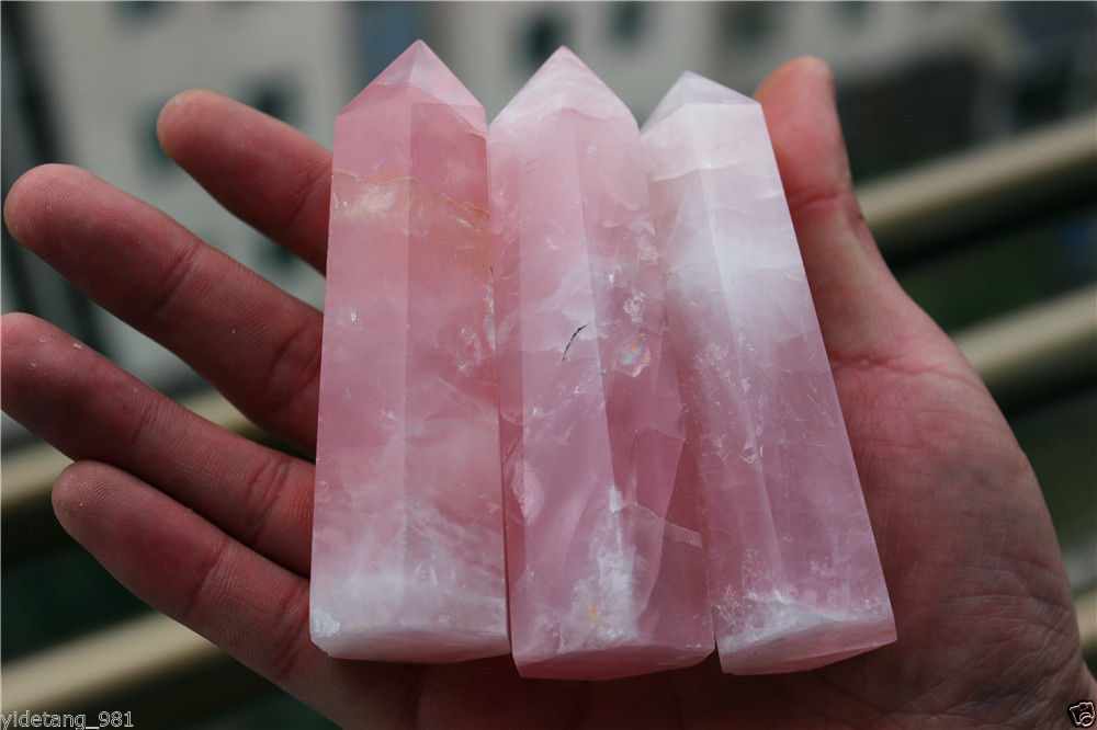 

80-100MM 100% Natural Rock pink ROSE Quartz Crystal Point Healing