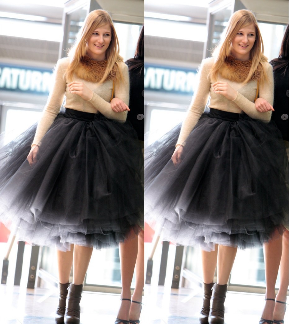 

2016 New Fashion Latest Designs Woman 5 Layers Tulle Satin Skirt Knee Length Solid Natural Color Ball Gown Tutu Skirt Women, Gold