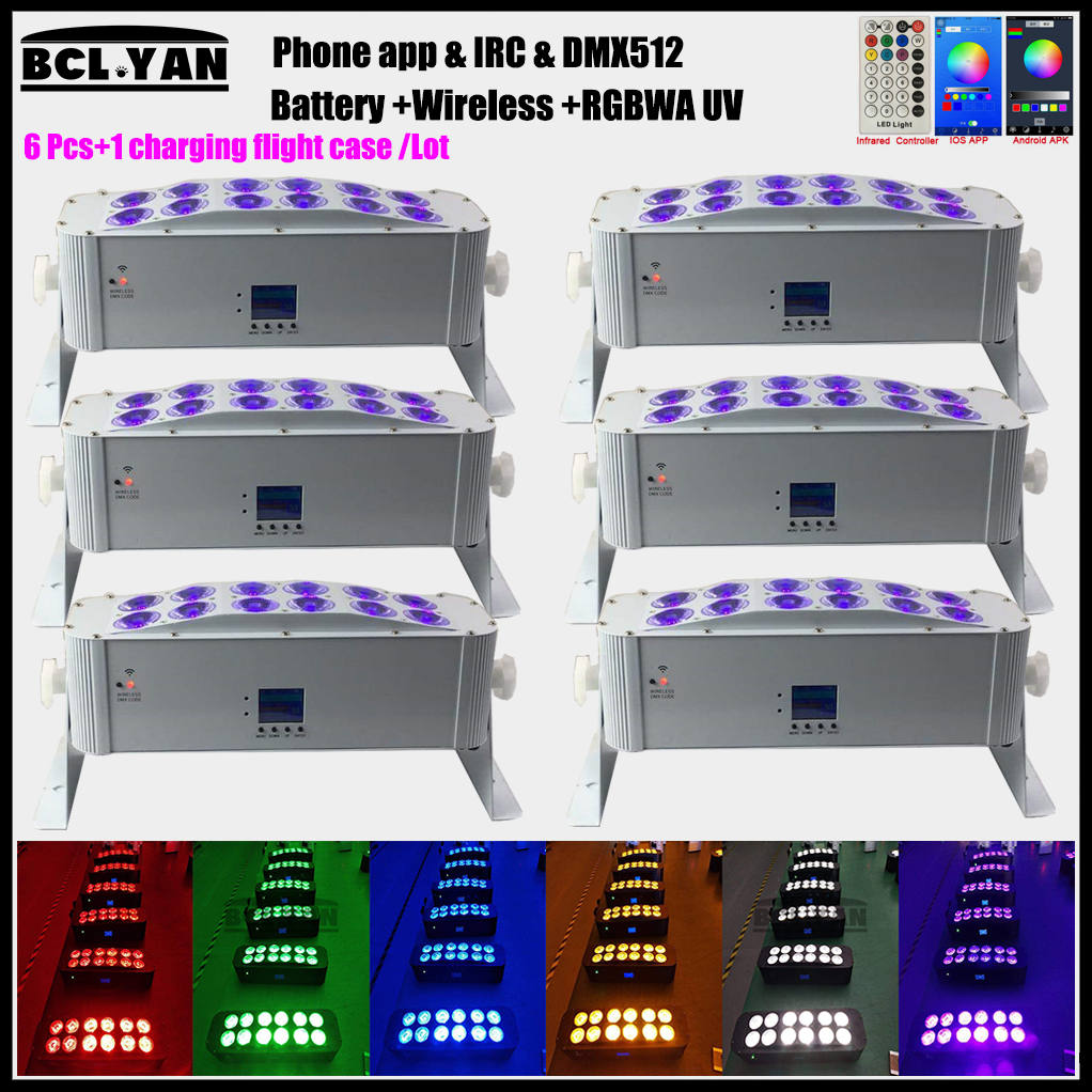 

WIFI APP wireless remote DMX control LED par RGBWA+UV Uplightings 12*18W New Battery Powered Wireless DMX Led wall washer