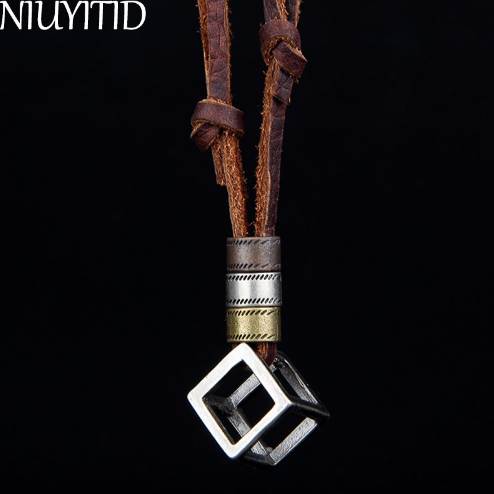 

NIUYITID 100% Genuine Leather Men Necklaces Pendants Punk Vintage Adjustable Brown Rope Chain Male Jewelry Mens Jewellery