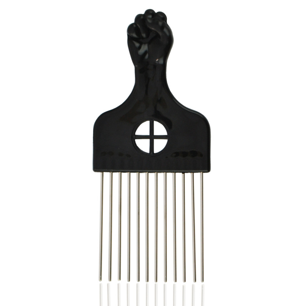 

Fist Afro Hair Pick Wig Comb Wholesale Metal plastic hairbrush Men Beard Grooming Hair Salon Shop Anniversary Birthday Customer Gift Company, Silver