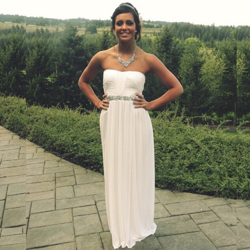 

Simple Elegant Prom Dresses Long Strapless Sleeveless Ruched Chiffon Floor Length Open Back Evening Party Gowns with Crystals Belt, Yellow