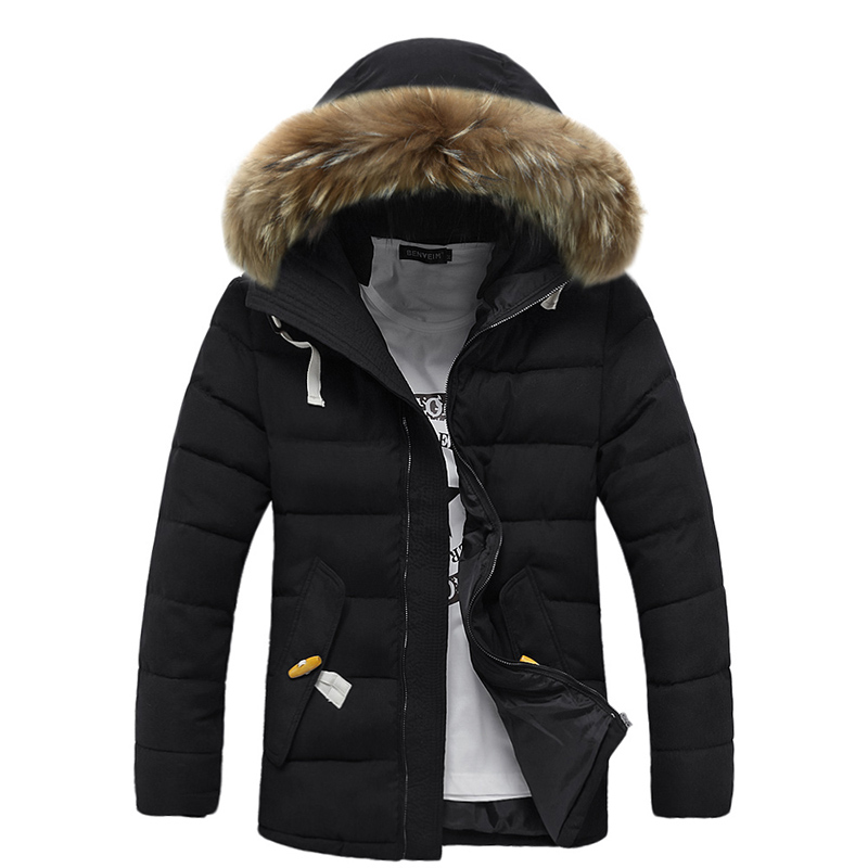 Winter men's warm down coats male Cotton-padded jacketjacket Big fur collar warm outerwear free shipping