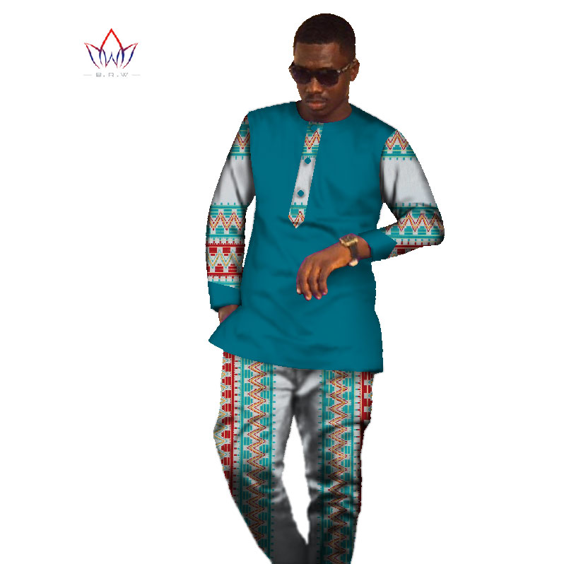 2017 NOUVEAUX SETS VÊTEMENTS DE LA MANQUE CHEMISE MANCHE DASHIIKI IMPRIMER AFRICAINE Hommes Hommes Pantalons longs Plus Taille Vêtements Wyn305