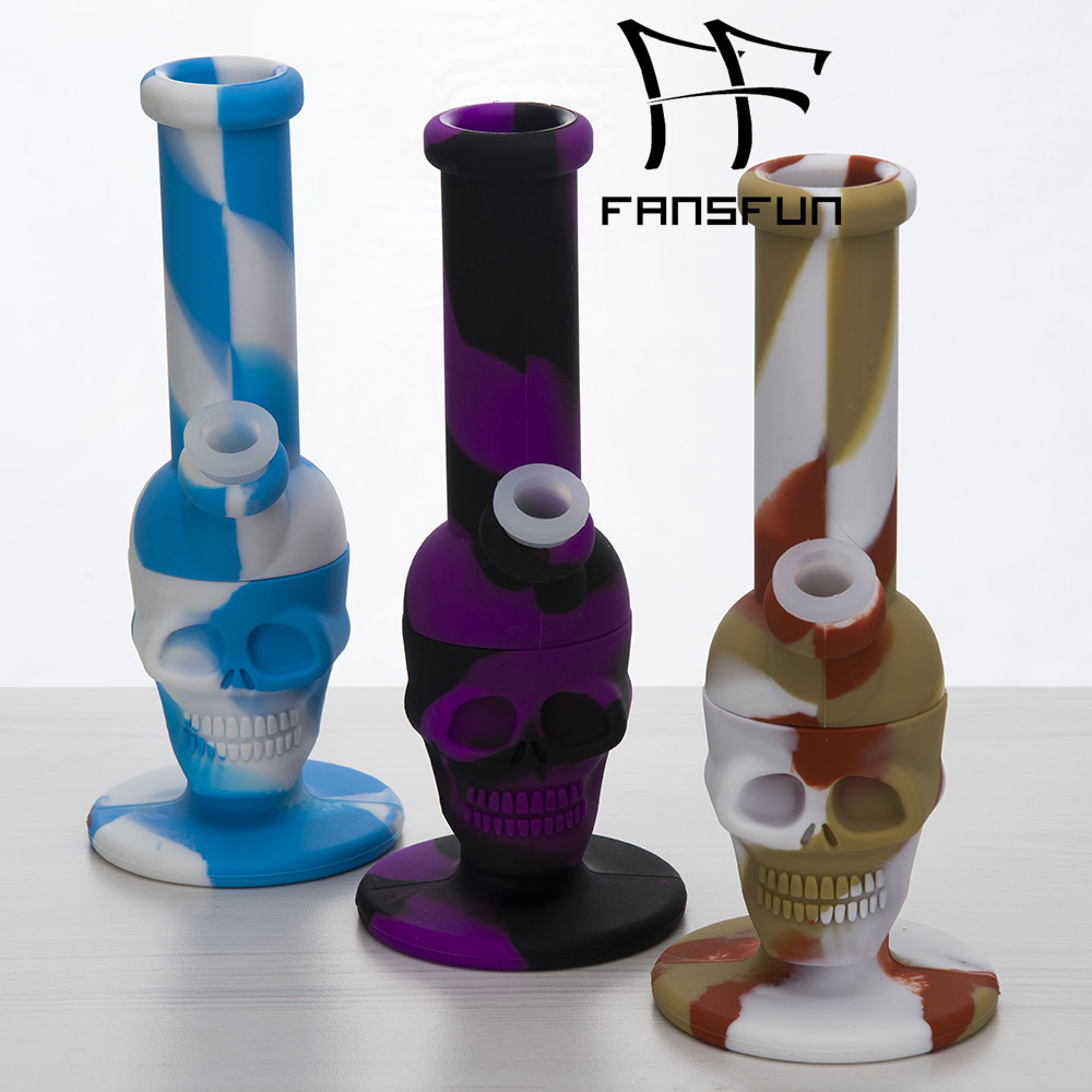 

8.3 Inch Mini Skull Silicone Water Pipe Tobacco Hand Rigs With Silicone Down Stem & Glass Bowl Colored Silicone Hookah Bong