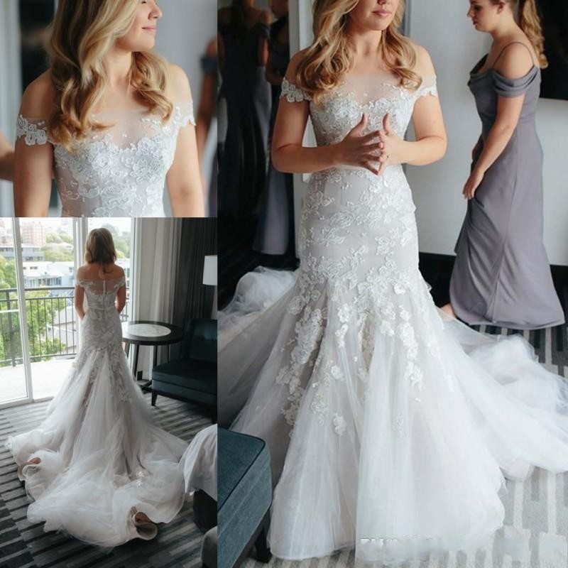 Stylish 2020 Sexy Mermaid Appliques Flora White Wedding Dresses Off Shoulder Mermaid Plus Size Bridal Gown robes de mariée
