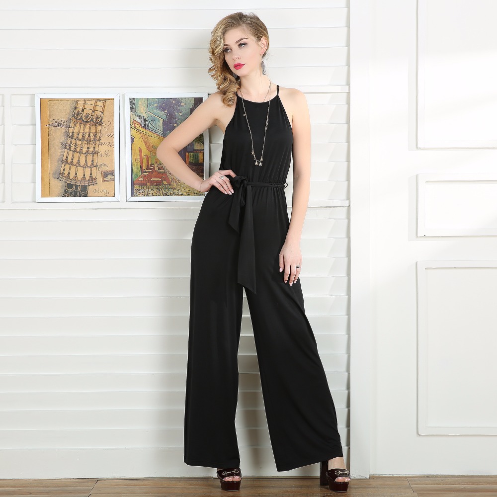 

Women's High Waist Wide Leg Long Pants Jumpsuit Female Casual loose Sleeveless Sashes Striped Rompers Womens Overalls Talever, Blue