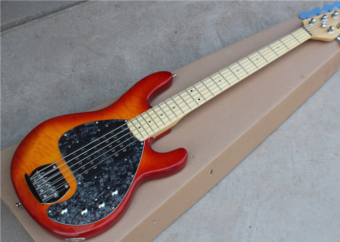 New Factory custom 4 strings electric bass guitar cherry sunburst body with black pearl pickguard,can be customized.-image-429084225