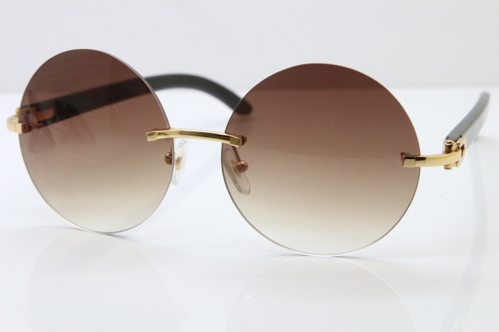 Wholesale High-end Rimless 3524012 Round Black Buffalo Horn Trimming Lens Sunglasses Men Women Sun Glasses Brown Lens C Decoration gold fram