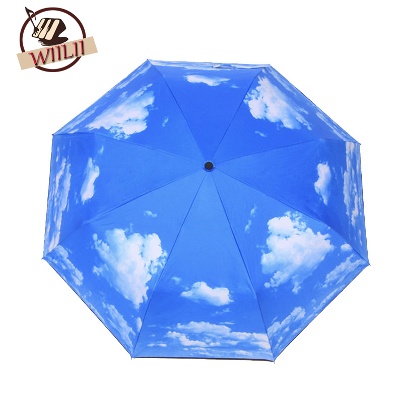 

Blue Sky White Cloud UV Protection Inverted Folding Umbrella Windproof Auto Open & Close Parasol
