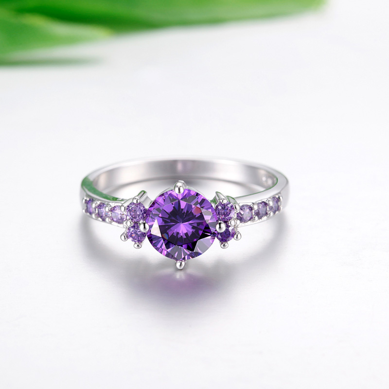 

New Fashion Lucky Womens Wedding Purple Stone Ring Fancy Design Real Silver Plated Statement Gift Ring