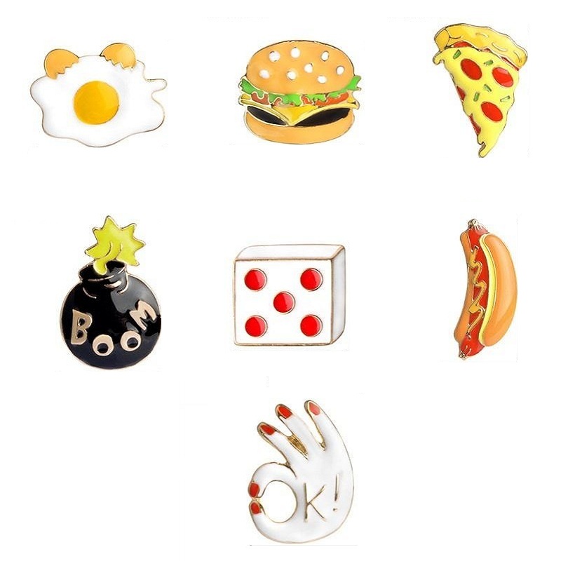 

Food series burger hot dog pizza Brooch Pins Party dress hat accessories brooch Enamel Backpack Cloth Decoration Badges For Jeans Brooches, Gray