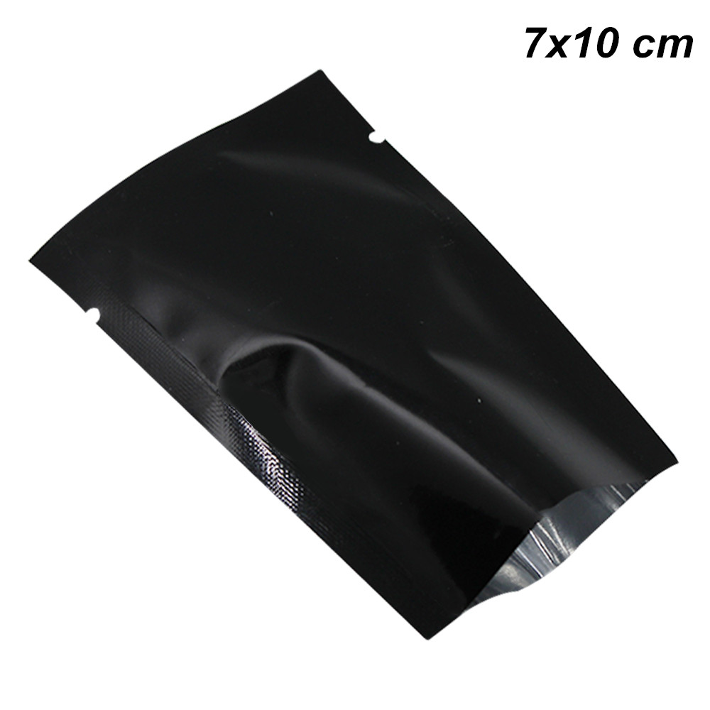 

Black 7x10 cm Open Top Foil Mylar Food Storage Bags Aluminum Foil Vacuum Heat Seal Sample Packets Foil Pouch with Tear Notches for Cookies