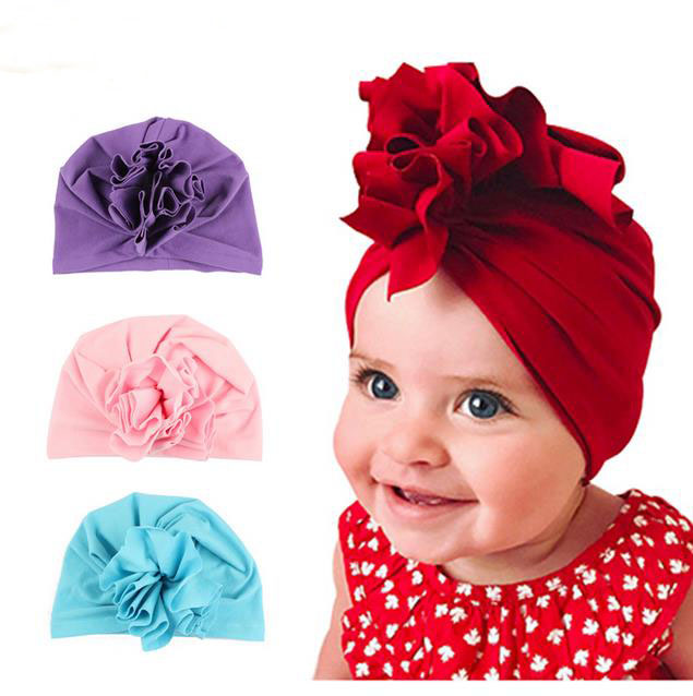 New Fashion Flower Baby Hat Newborn Elastic Baby Turban Hats for Girls 10 Colors Cotton Infant Beanie Cap GA433