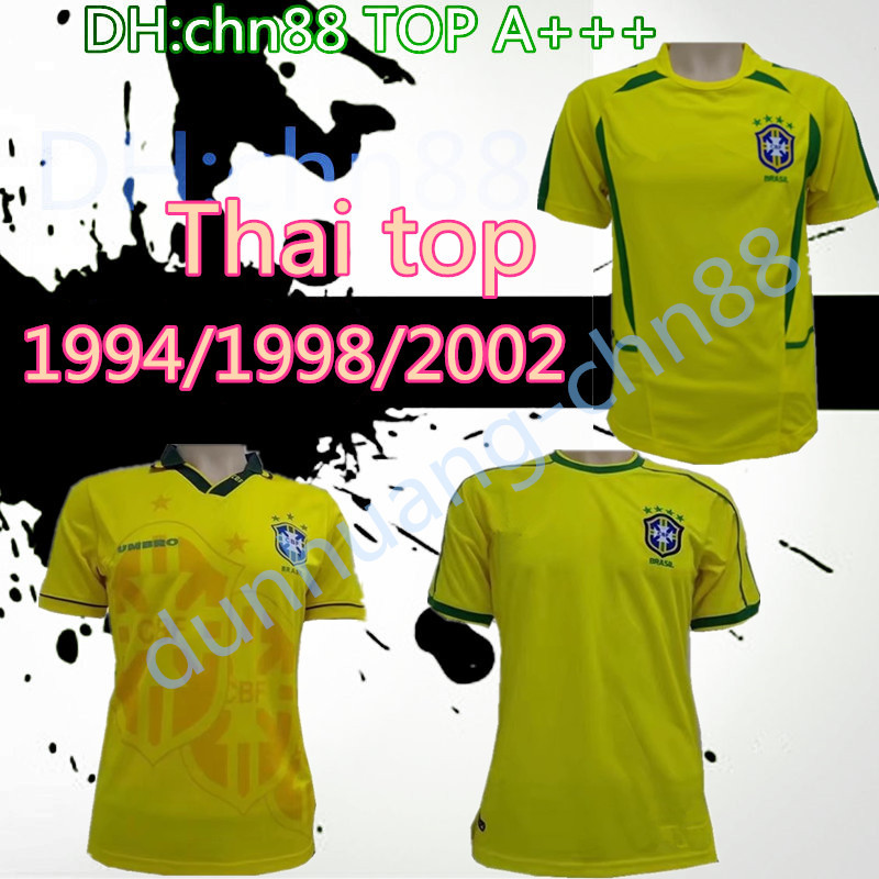 

Thai top 1994 1998 2002 Brazil home jersey 94 98 02 Brasil retro classic shirts Carlos Romario Ronaldo Ronaldinho Jersey camisa de futebol