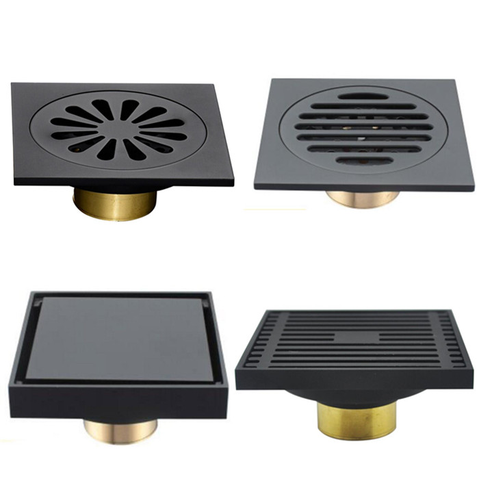 

Modern Pure Black Invisible Shower Floor Drain /Bathroom Balcony Use Brass Material Rapid Drainage Tile Insert Square Drains