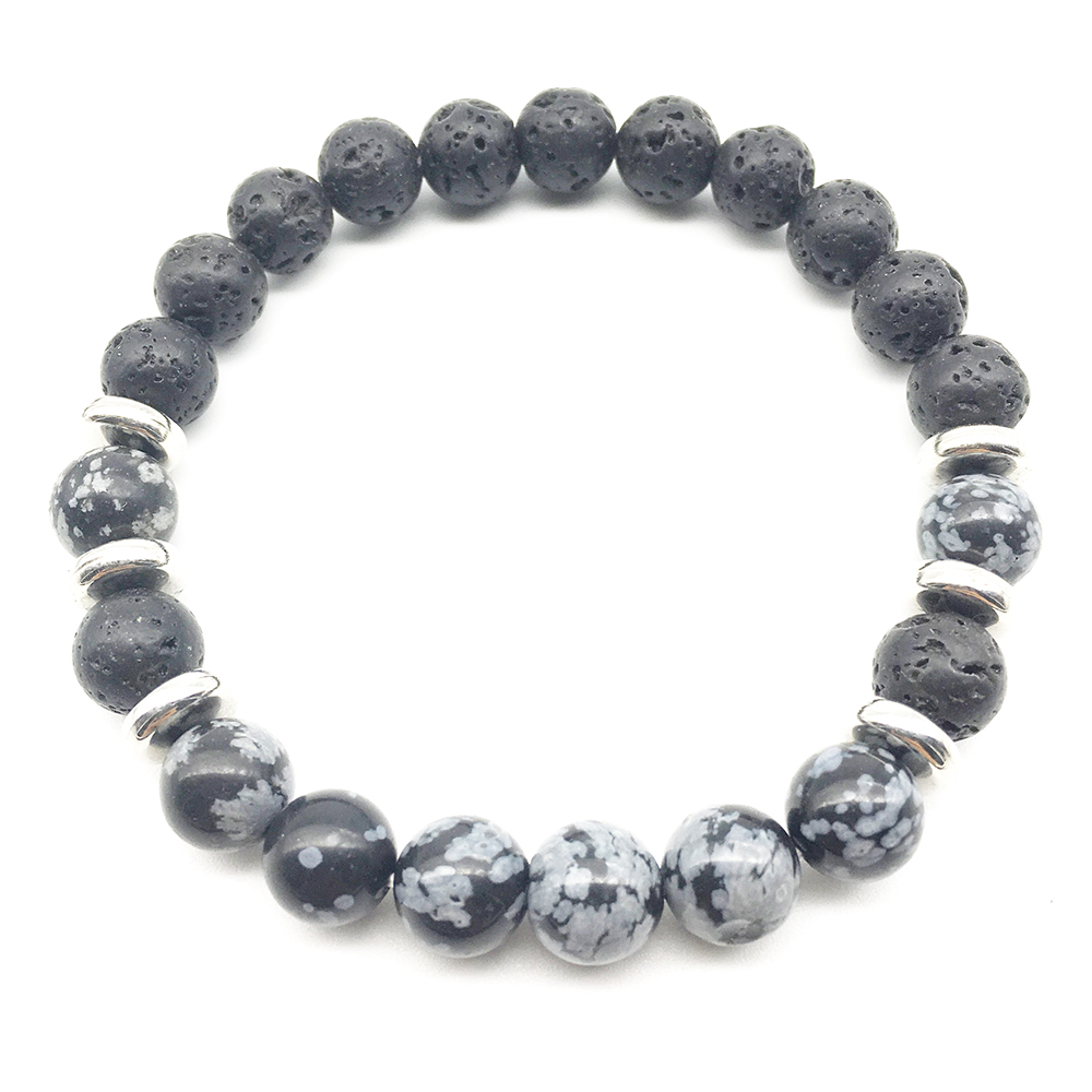 

SN1347 Hot Sale Lava Bracelet Trendy Natural Stone Mala Yoga Bracelet High Quality Snowflake Bracelet Free Shipping, Black