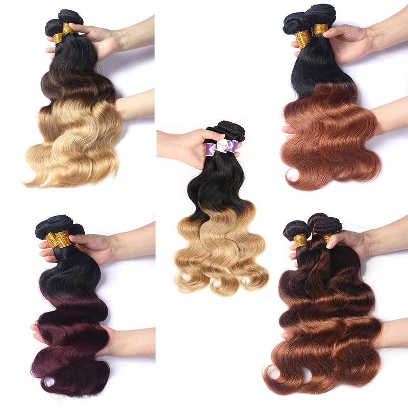 

Ombre Colored 1B/4/27 1B/27 1B/30 1B/99J 4/30 Body Wave 3 Bundles Brazilian Peruvian Malaysian Human Hair Weaves, 1b/30 ombre color