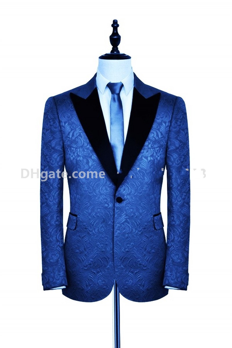 

Custom Made Royal Blue Paisley Groom Tuxedos Peaked Lapel Side Vent Men Party Groomsmen Suits Mens Business Suits (jacket+Pants+Tie) NO;28, Same as image