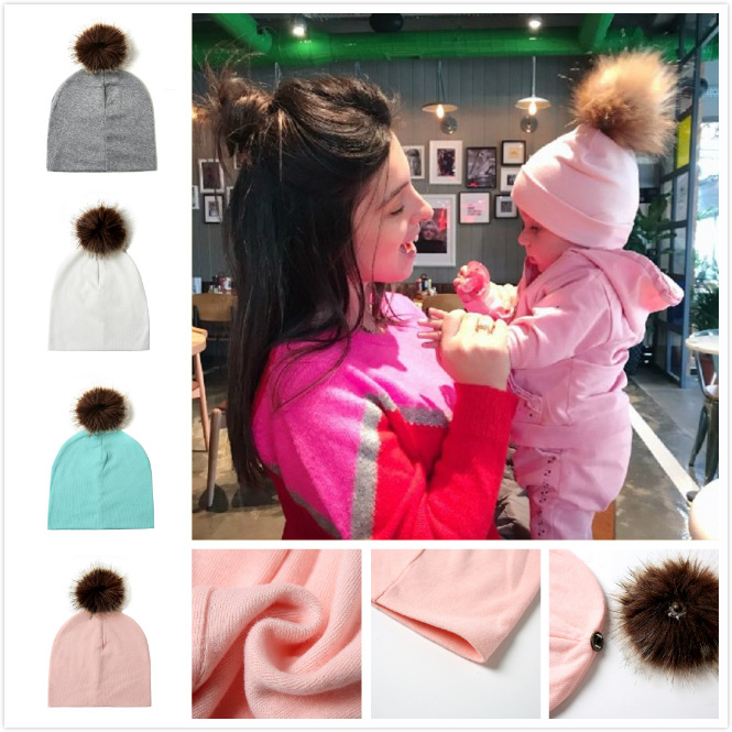 

Fashion Unisex Newborn Baby Toddler Cotton Soft Cute Hat Cap Beanie with fur ball Infant Two Layer Cap, As pic 20*21cm