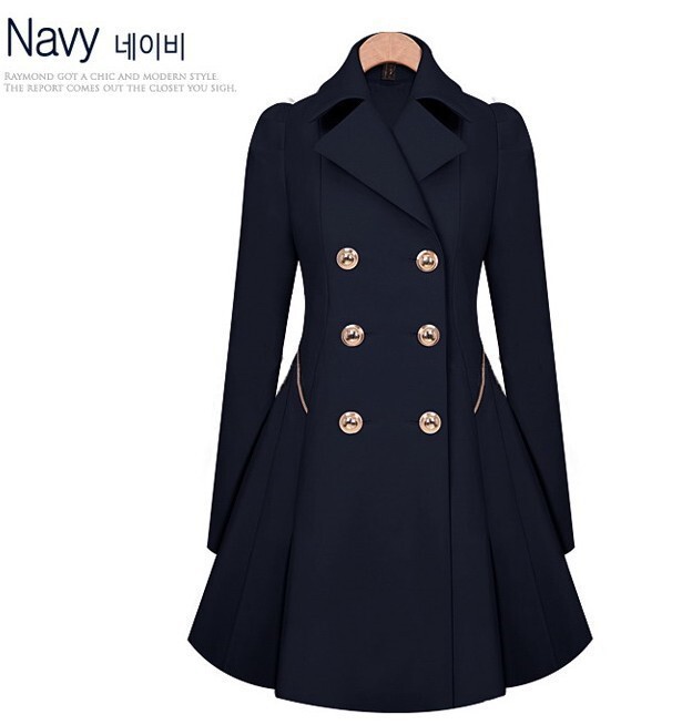

2018 Fashion Lady Slim Fit Wool Women Double Breasted Trench Warm Coats Dress Jacket Women Medium-Long Coat Wool Coat, Navy blue