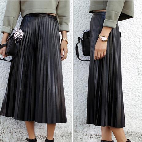 leather pleated maxi skirt