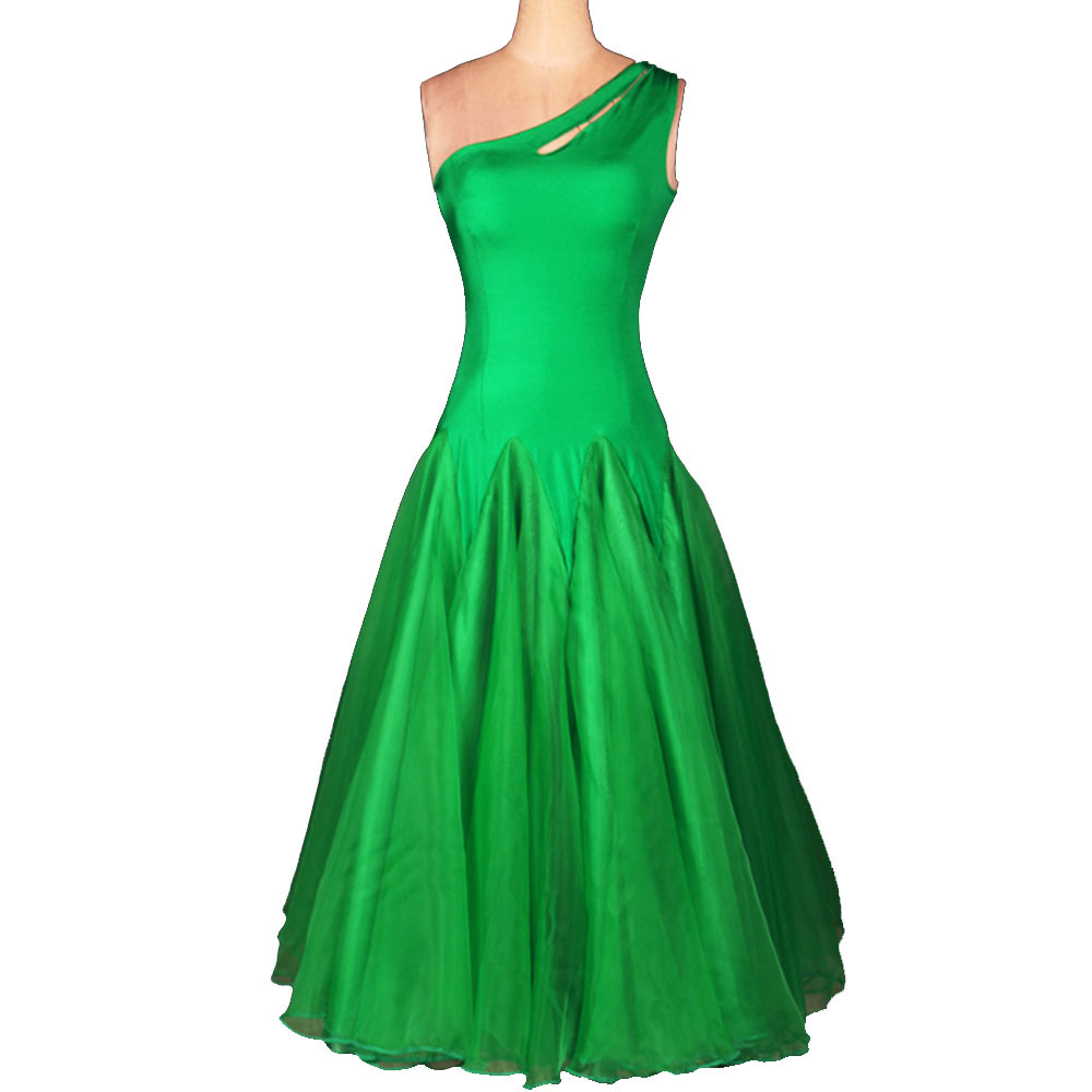 

Standard Ballroom Dress Ballroom Dance Competition Dresses Waltz Dress Tango 3 Colors D0106 Big Sheer Hem 1 Shoulder, Green