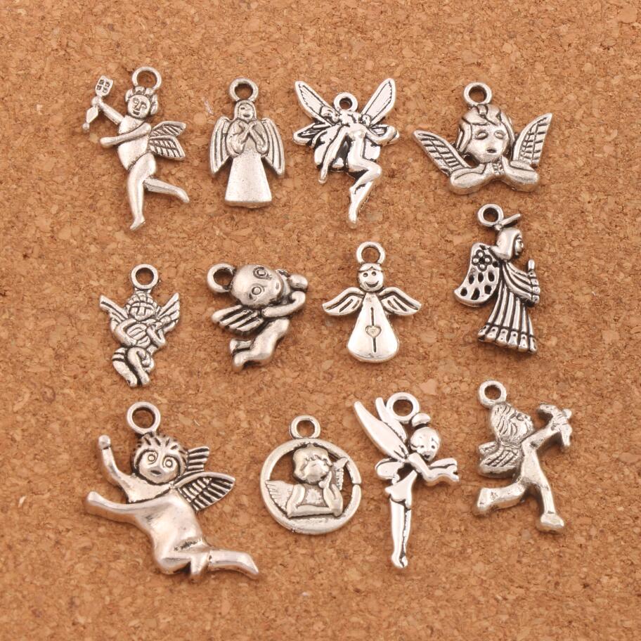 

120pcs lot mix angel charm beads antique silver pendants jewelry diy fit bracelets necklaces lm58 jewelry findings components