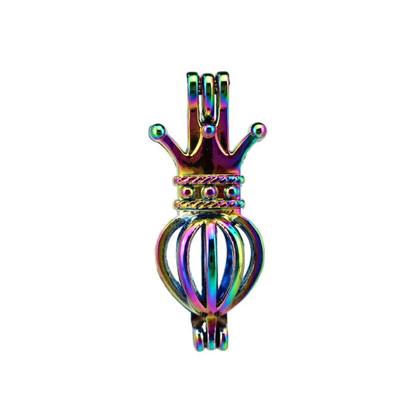 

10pcs/lot Rainbow Color Princess Crown Pearl Beads Cage Locket Pendant Diffuser Aromatherapy Perfume Essential Oils Diffuser Floating Pom, Silver