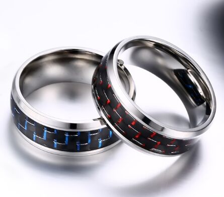Wedding Ring 8mm 316L Stainless Steel Ring with Blue/Red Carbon fiber for men and woman Size 7-12 Hot Sale!