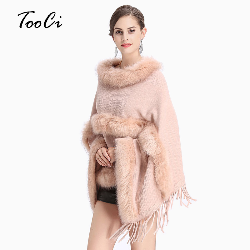 Women Faux Fur Bat Sleeve Ponchos And Capes Round-Neck Knit Sweater Women Sweaters And Pullovers Faux Fur Coat Wedding