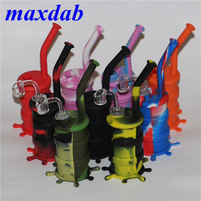 

Silicon Hookah Oil Drum Rigs Mini Silicone Rigs Water Bongs Pipes with 14mm male joint clear 4mm thickness quartz banger nail