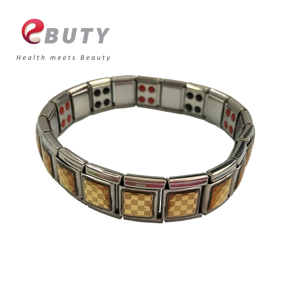 

EBUTY Anion Energy Bracelet 20 Germaniums 20 Far Inrared Stones Adjustable Length 22cm Healthy Bracelet 2pcs/lot, Golden;silver
