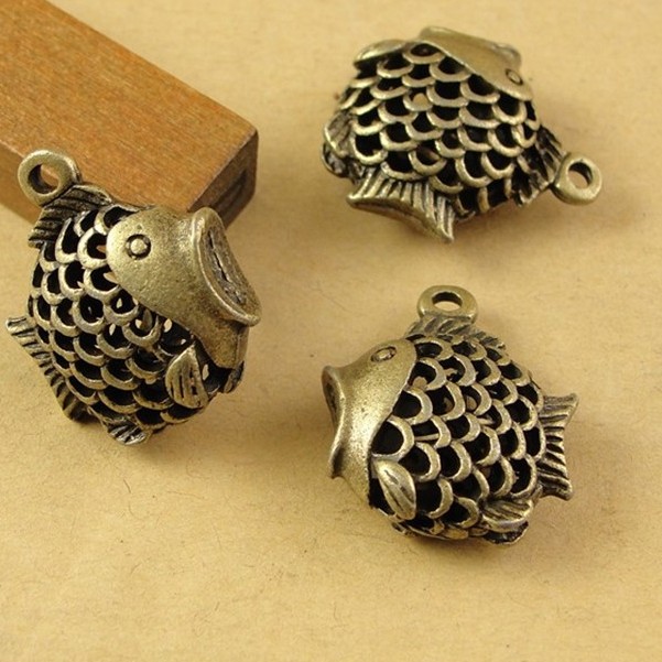 

60 PCS/lot 18*17MM fish pendant charms hollowed-out design antique silver, bronze & rose gold color for option