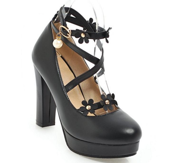 

women shoes in spring and autumn Coarse high heel round head@111, Pink