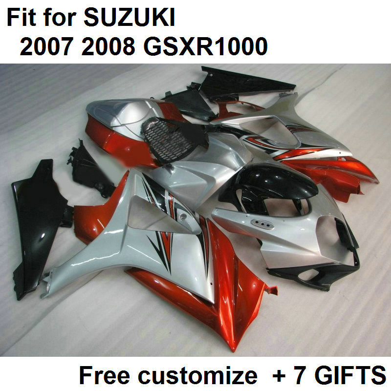 

High quality fairing kit for Suzuki GSXR1000 07 08 silver red fairings set GSXR1000 2007 2008 FF23, Same as picture