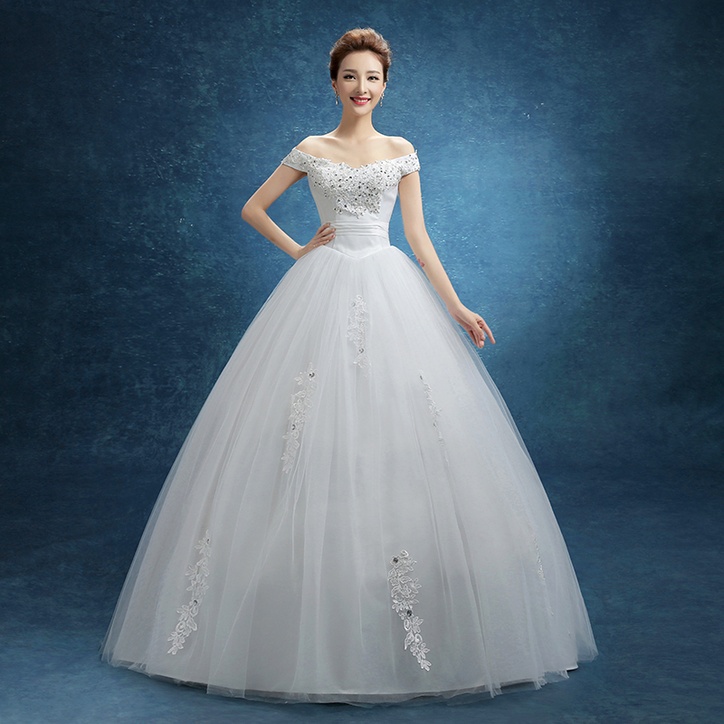 

RED Baot Neck Wedding Dress 2018 New Lace Bridal Dresses Korean Style Plus Size Vestido De Novia Vintage Real Photo Custom, White