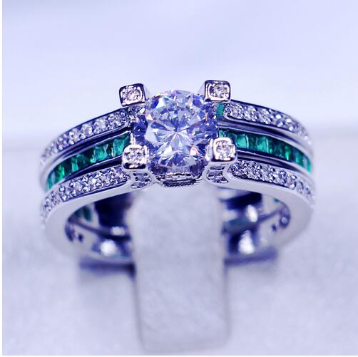 

Fashion Jewelry Lovers Engagement ring Fashion jewelry Green Zircon Stone ring 925 Silver Wedding Band Ring Set for women