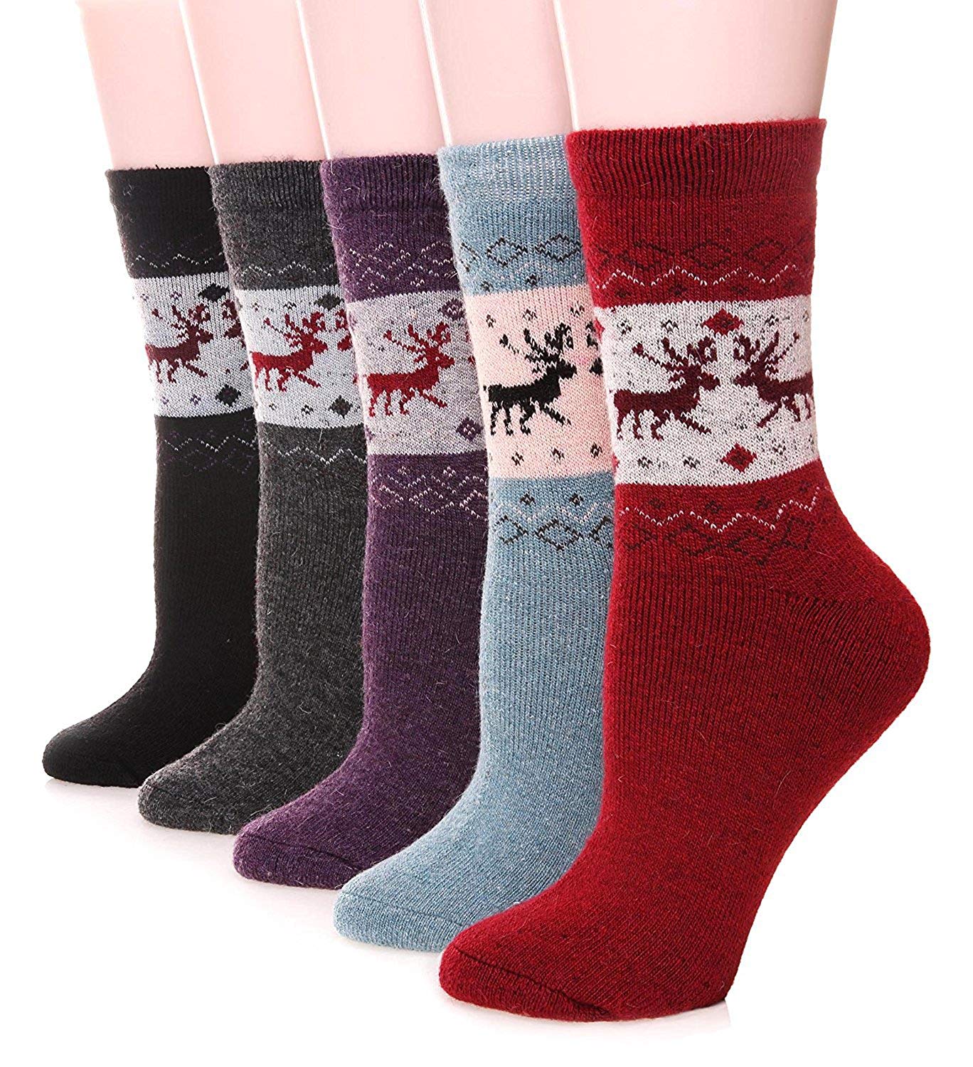 

5 Pack/set Womens Wool Socks Thick Heavy Thermal Winter Warm Fuzzy Cute Crew Socks For Cold Weather, Multi