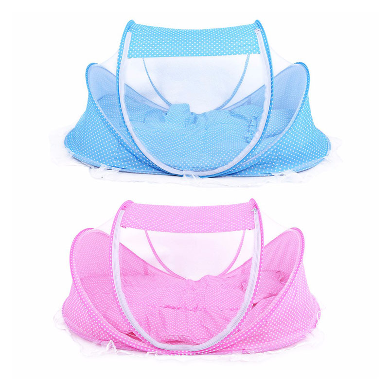 

3pcs/lot 0-36 Months Baby Bed Portable Foldable Baby Crib With Netting Newborn Sleep Bed Travel Mosquito Net Bedding, Pink