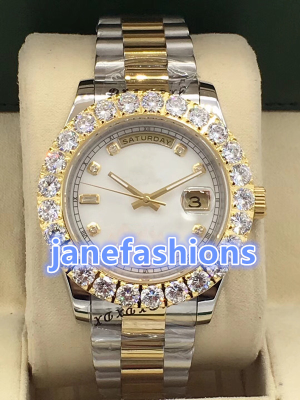 

Prong Set Diamond Luxury Fashion Watches Bi-Golden Stainless Steel Famous Brand Watch Automatic Mechanical Sports Men's Wristwatch, Gold